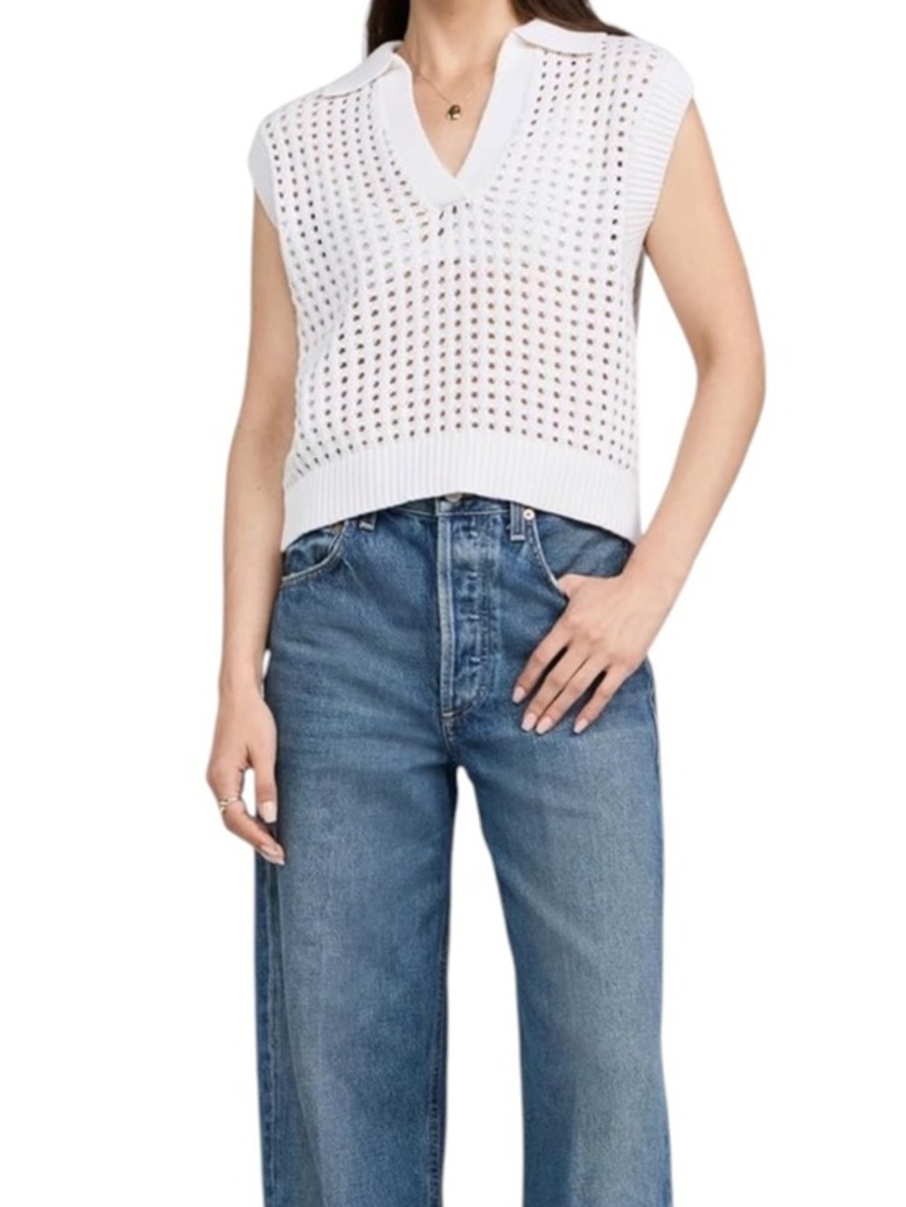 Sanctuary White Crochet Sleeveless Knit Sweater Vest